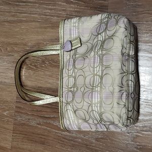 COACH Metallic Gold Plaid Monogram Logo Mini Handbag Luxury Formal Occassion